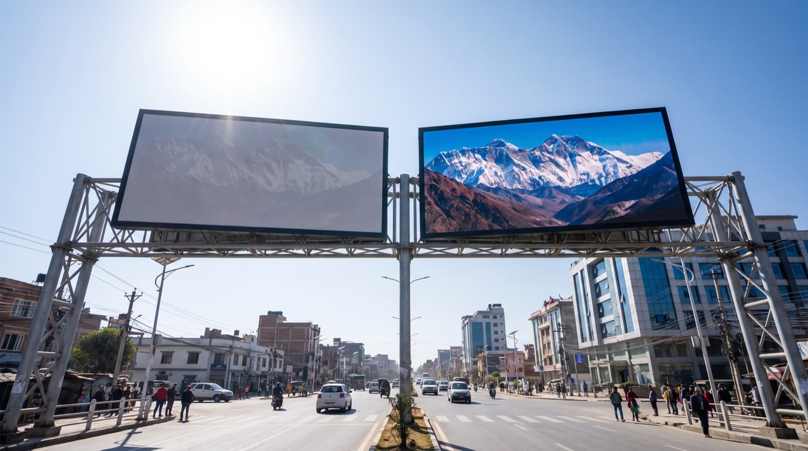 Two billboards in the same midday sun, one washed out and one legible