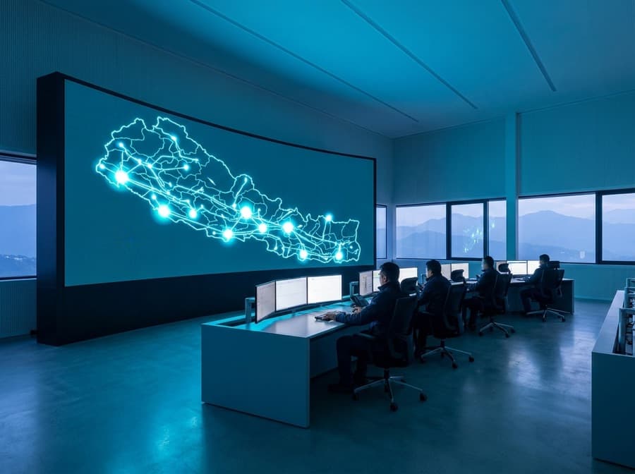 Control room video wall, illustrative scene